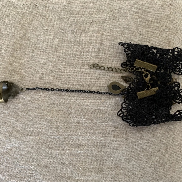 Gothic Victorian Black Lace Bracelet Ring Chain Set, Choker & Tassel Cuff Bundle - Picture 8 of 8